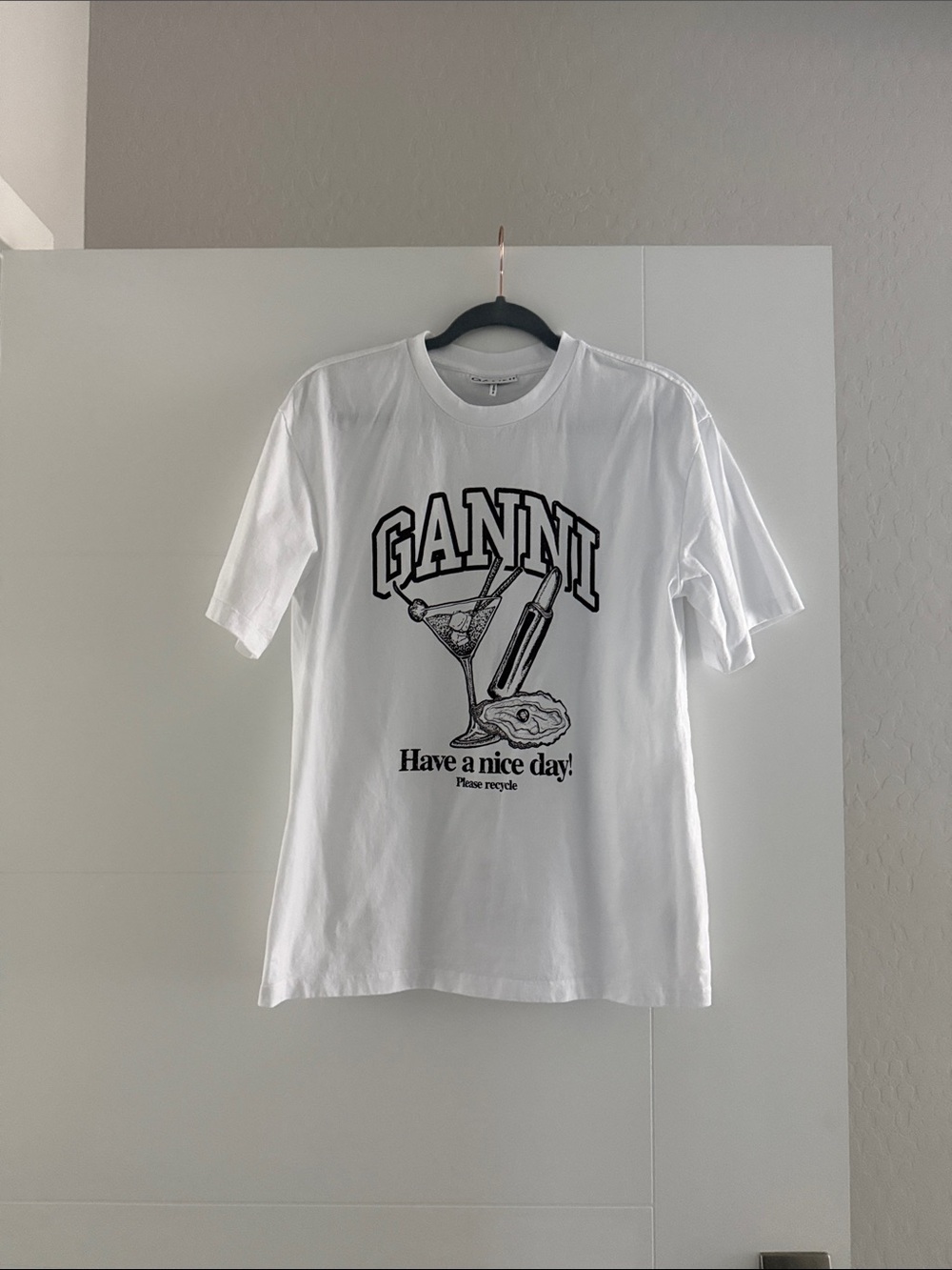 Ganni White Graphic Tee with Black Print